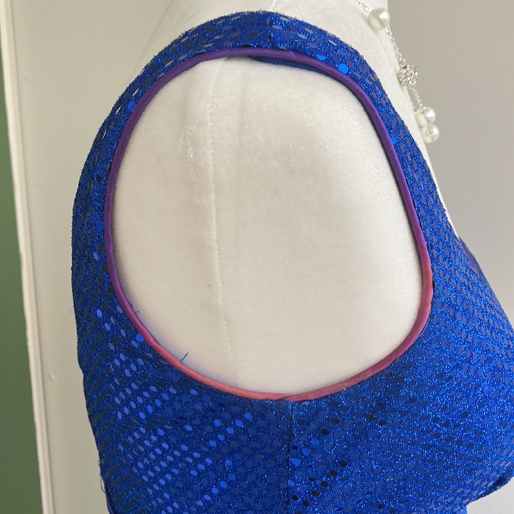 Vintage 80s Cobalt Blue Sequin Metallic Fit and Flare Dress - Picture 7 of 7
